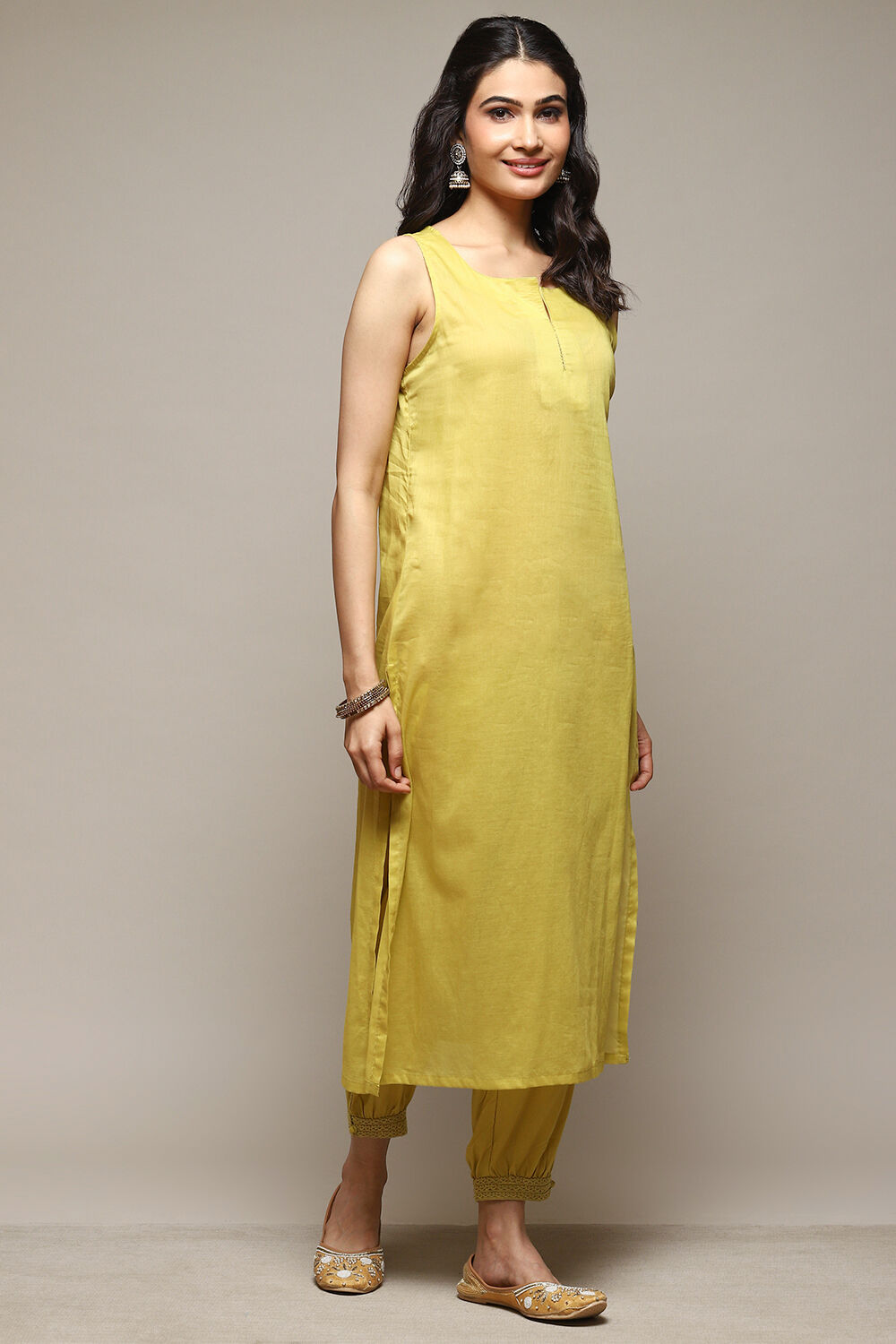 Ivory Cotton Blend Layered Kurta Suit Set image number 1