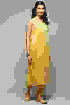 Lime Green Cotton Blend Layered Kurta Suit Set image number 1