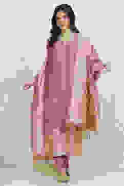 Mauve Chanderi  Unstitched Suit Set image number 1