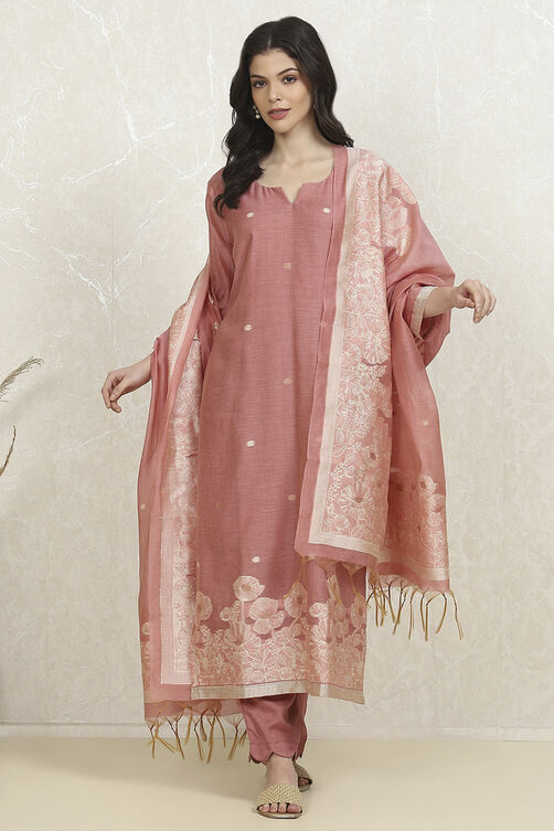 Mauve Chanderi  Unstitched Suit Set image number 1
