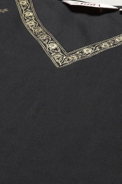 Charcoal Cotton Straight Kurta Regular Pants Suit Set image number 1