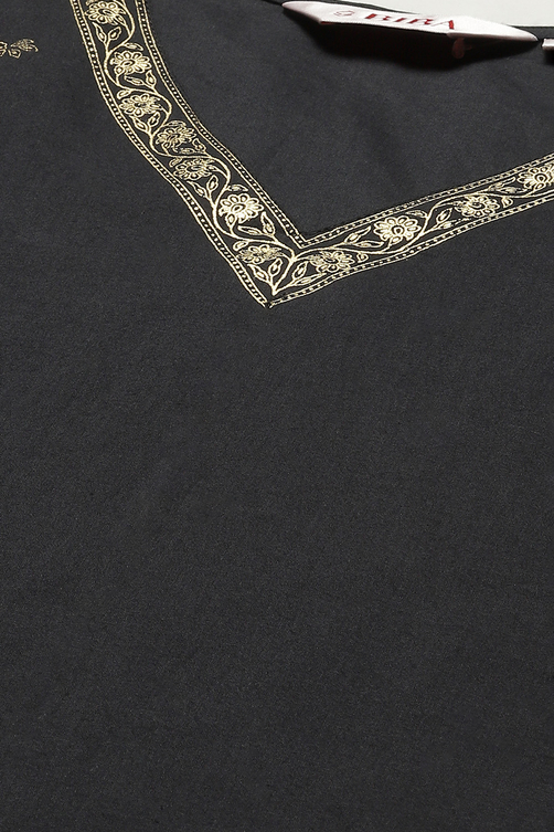 Charcoal Cotton Straight Kurta Regular Pants Suit Set image number 1