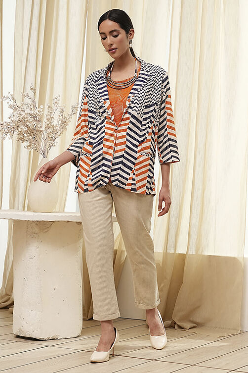 Orange Printed Straight Jacket image number 5