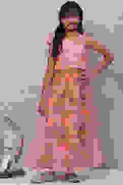 Peach Art Silk Girls Lehenga Set image number 0