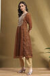 Brown Georgette Printed Gathered A-Line Kurta image number 2