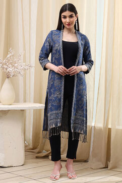 Indigo Poly Mettalic Front Open Yarndyed Shrug image number 5