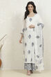 White and Blue Cotton Printed Unstitched Suit Set image number 7