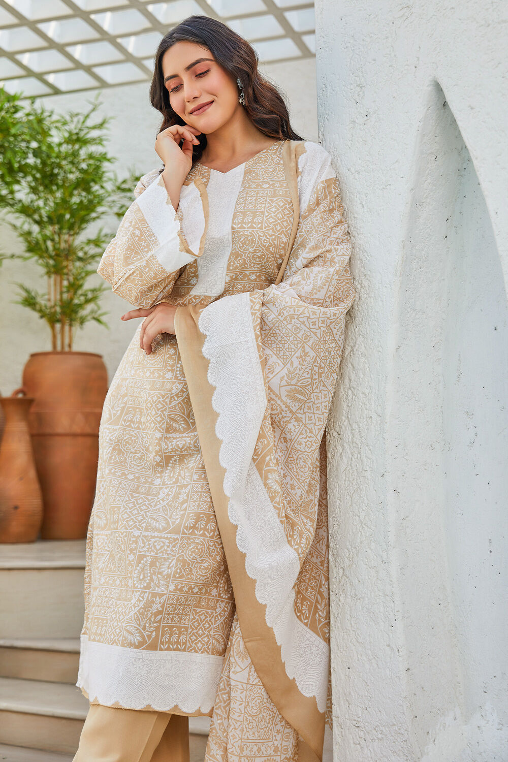 Mauve Cotton Blend Digital Print Unstitched Suit Set  image number 0