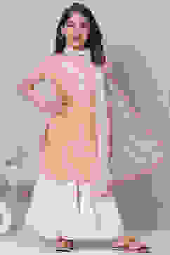 Peach Cotton Garara Kurta Sharara Suit Set image number 6