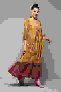 Yellow Polyester Tiered Printed Dress image number 3