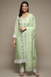 Green Organza Lace Unstitched Suit Set image number 8
