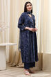 Navy Blue Printed Angrakha Style Anarkali Suit Set image number 5