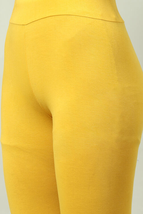 Off White Cotton Lycra Leggings image number 1