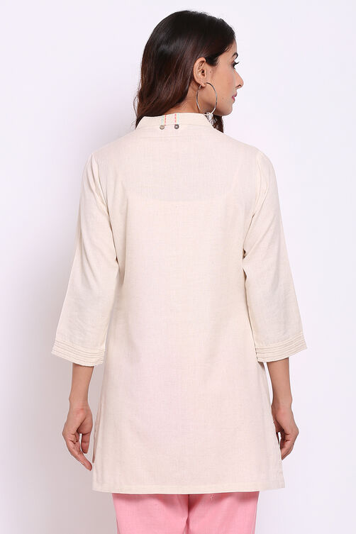 Natural Cotton Flax Straight Solid Kurti image number 5