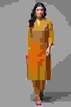 Yellow Art Silk Straight Printed Kurta image number 1