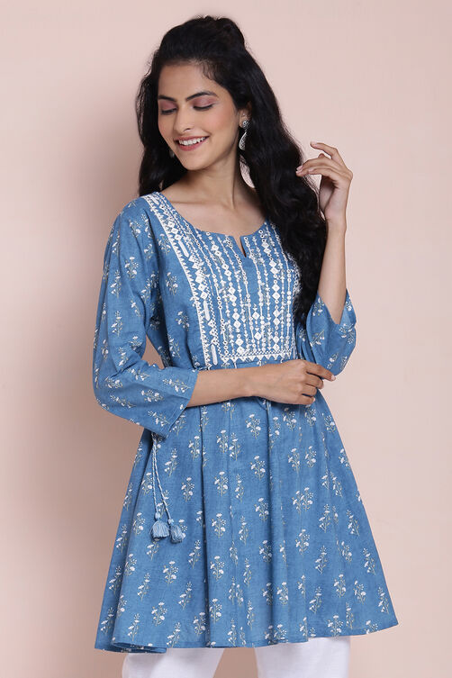 Indigo Cotton Printed Kurti image number 3