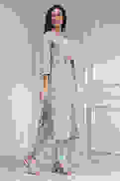 Turquoise Chanderi Handloom Unstitched Suit Set image number 6