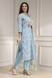 Turquoise Chanderi Handloom Unstitched Suit Set image number 6