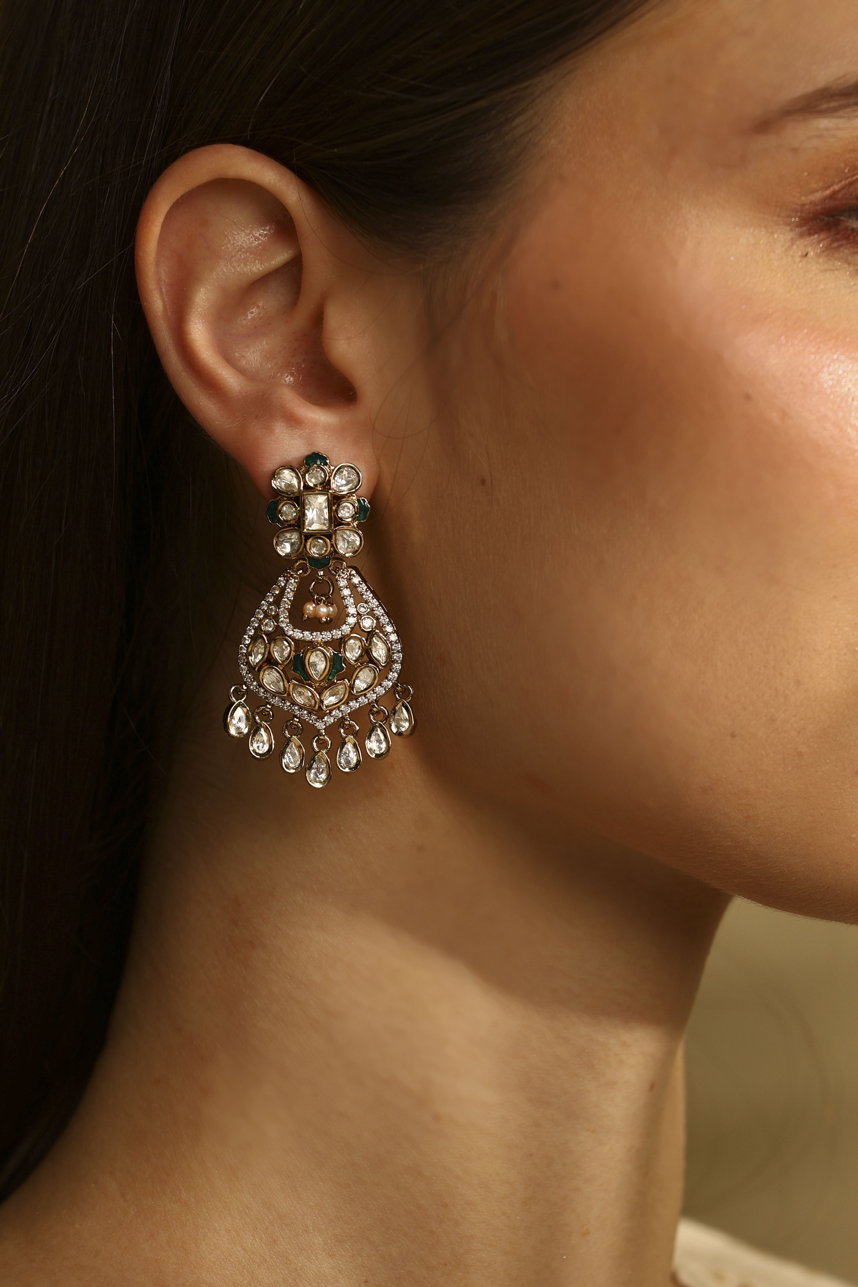 Green Gold-Plated Brass Accent Drop Earrings image number 1