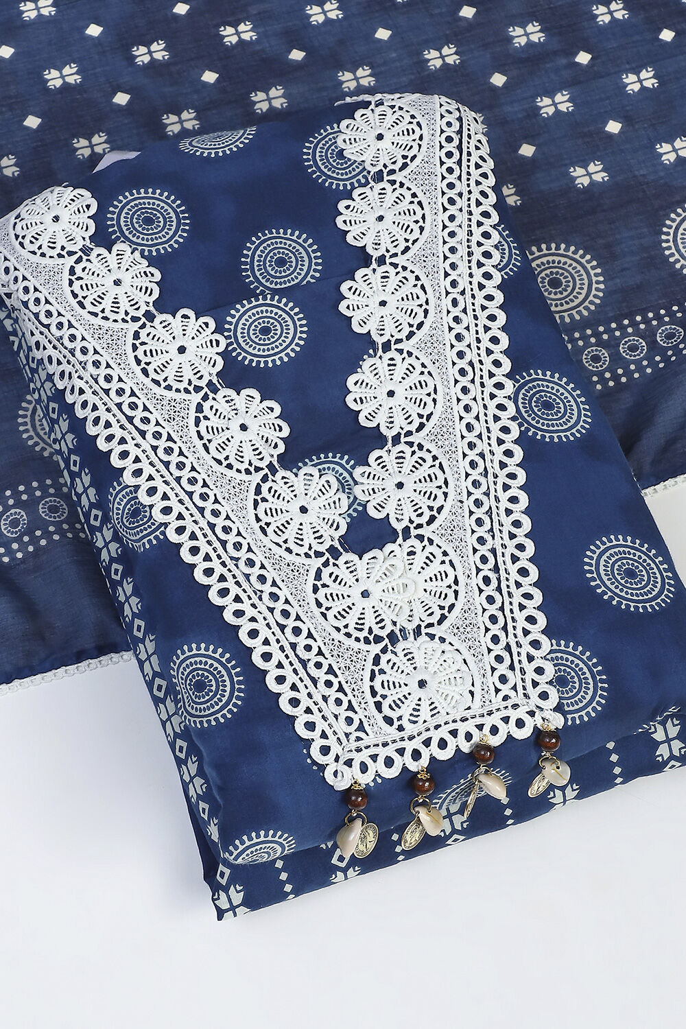 Indigo Cotton Unstitched Suit Set image number 5