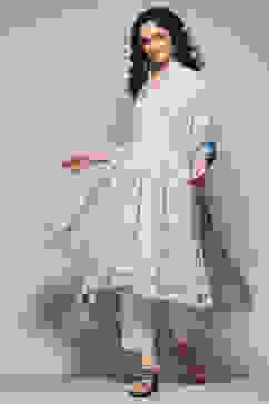 Off White Polyester A-Line Suit Set image number 0