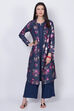 Denim Blue Cotton Front Open Printed Kurta image number 0