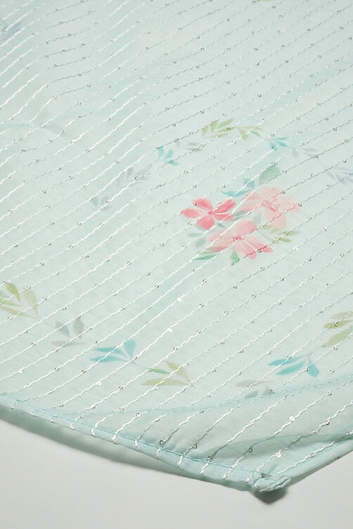 Turquoise Linen Digital Print Unstitched Suit Set image number 4