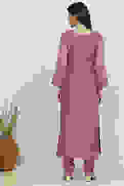 Purple Net Hand Embroidered Unstitched Suit Set image number 5