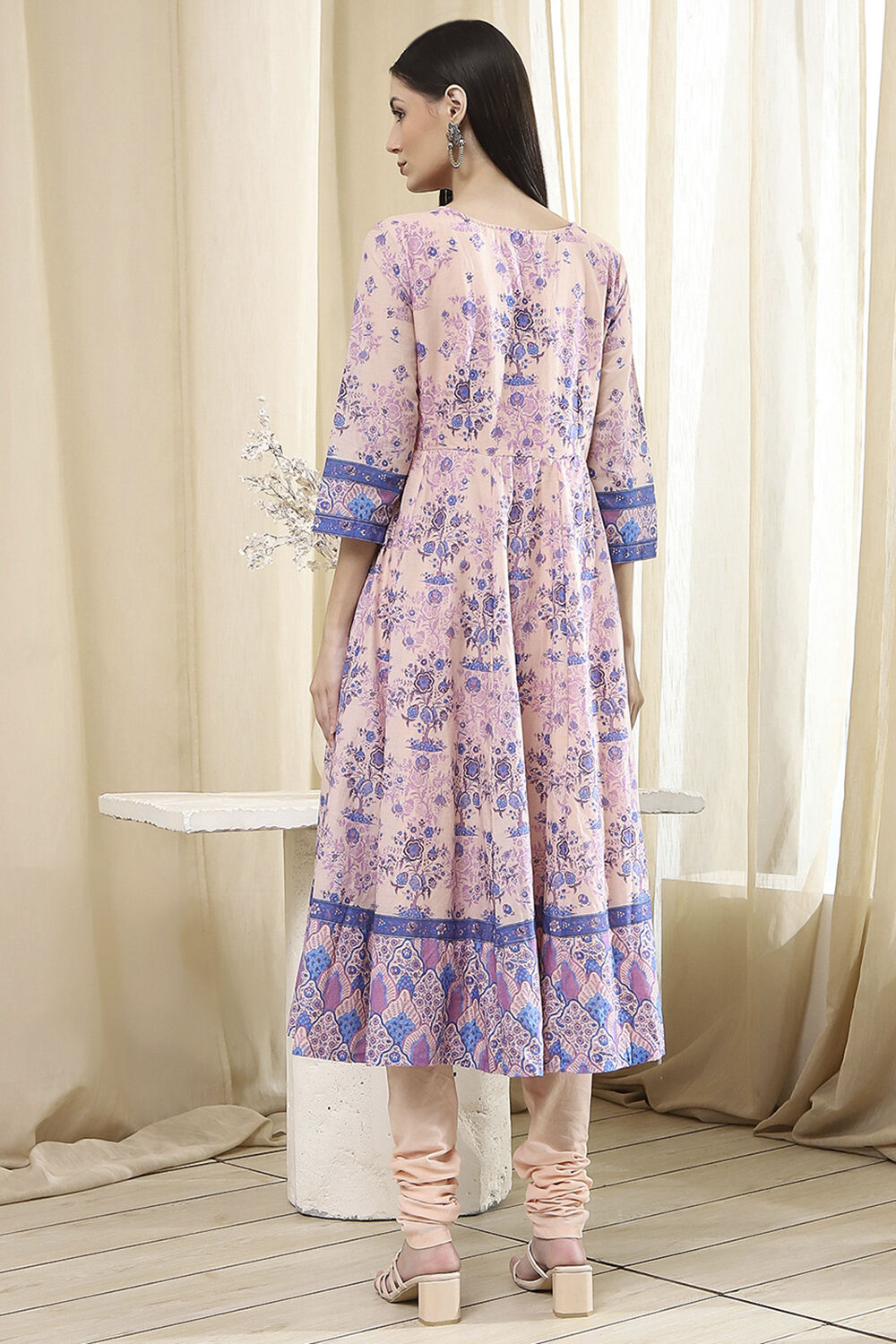 Blue Cotton Printed Anarkali Suit Set image number 4