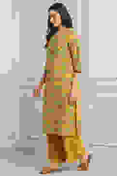 Yellow Cotton Printed Straight Kurta image number 2