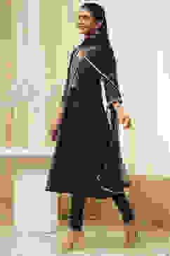 Black Poly Modal Kalidar Suit Set image number 3