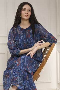 Blue Asymmetric Printed Co-ord Set image number 7