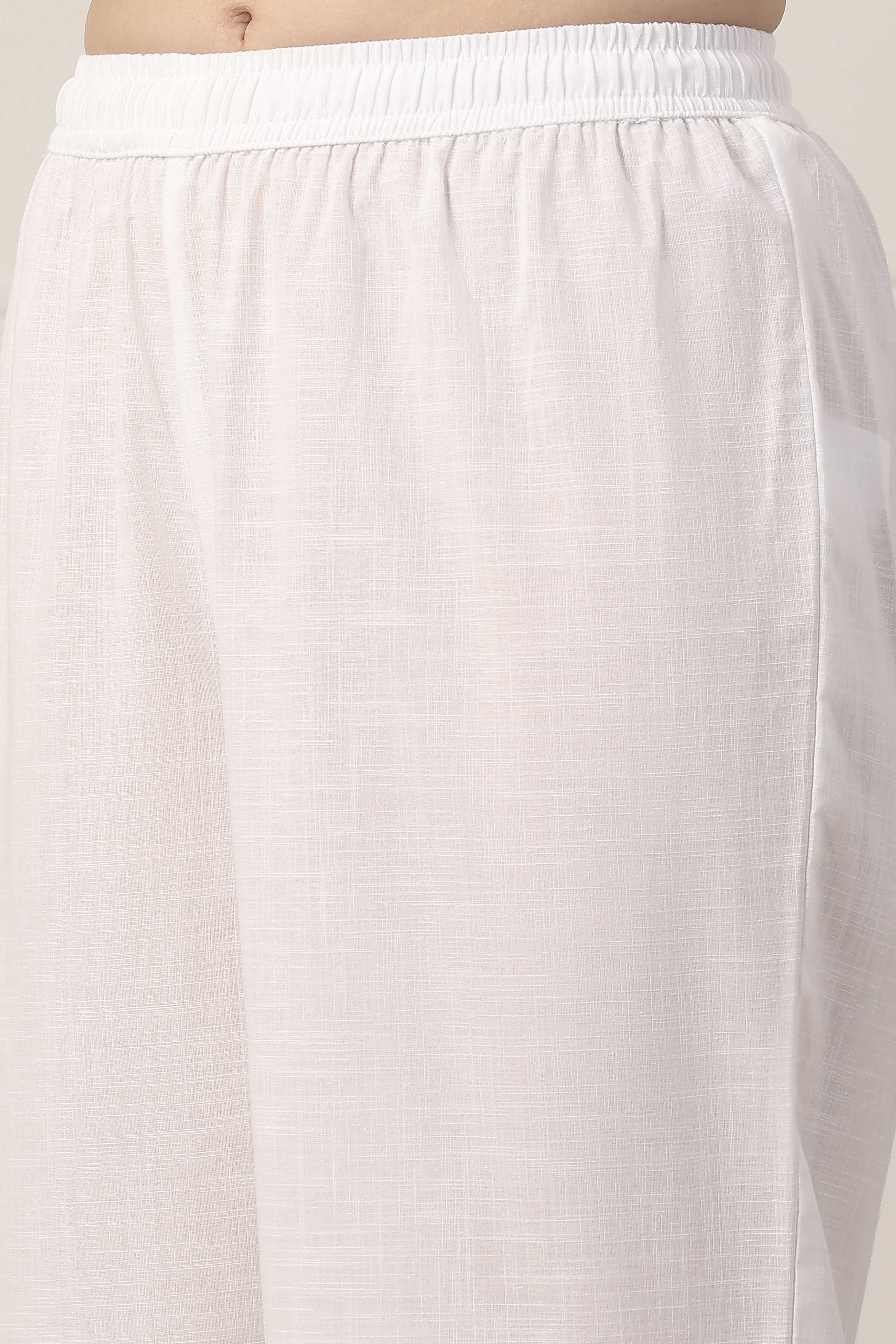 White Cotton Lace Embroidered Straight Suit Set image number 2
