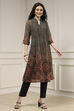 Charcoal-Rust Polyester Straight Printed Kurta image number 0
