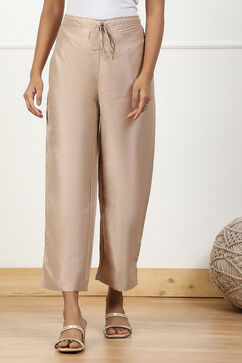 Beige Solid Mid-Rise Straight Palazzo image number 4