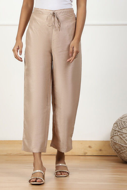 Beige Solid Mid-Rise Straight Palazzo image number 4