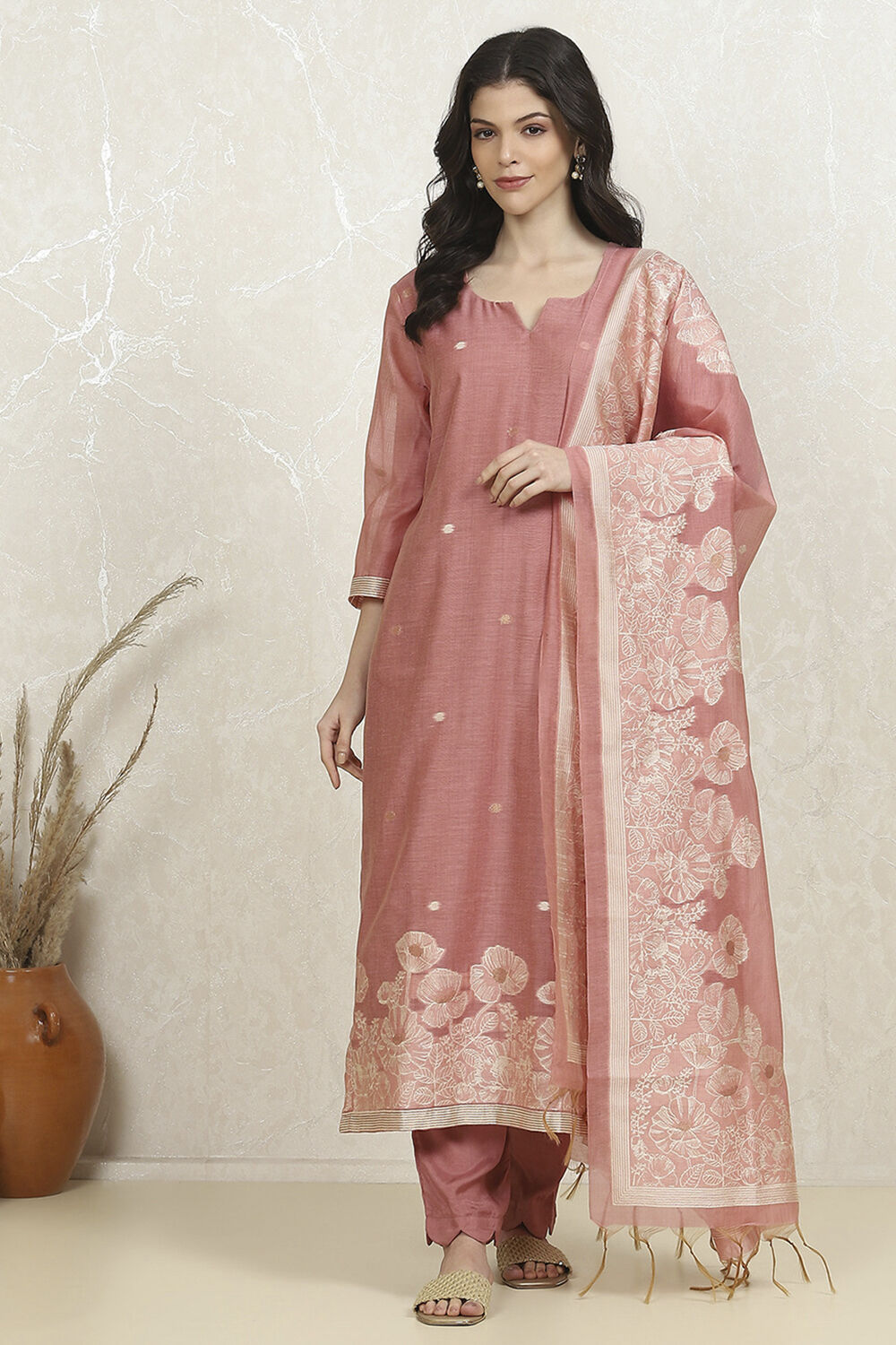 Mauve Chanderi  Unstitched Suit Set image number 7