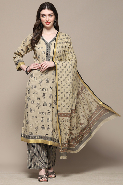 Grey Cotton African Screen Printed Unstitched Suit Set image number 1