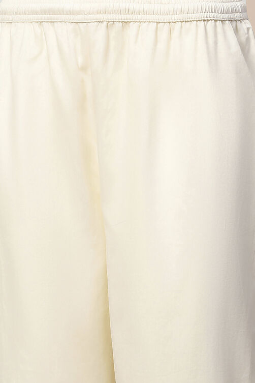 Off White Chanderi Straight Solid Suit Set image number 2