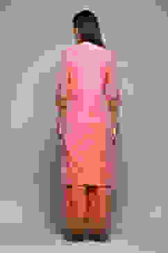 Blush Pink Cotton Blend Straight Yarndyed Kurta Palazzo Suit Set image number 4