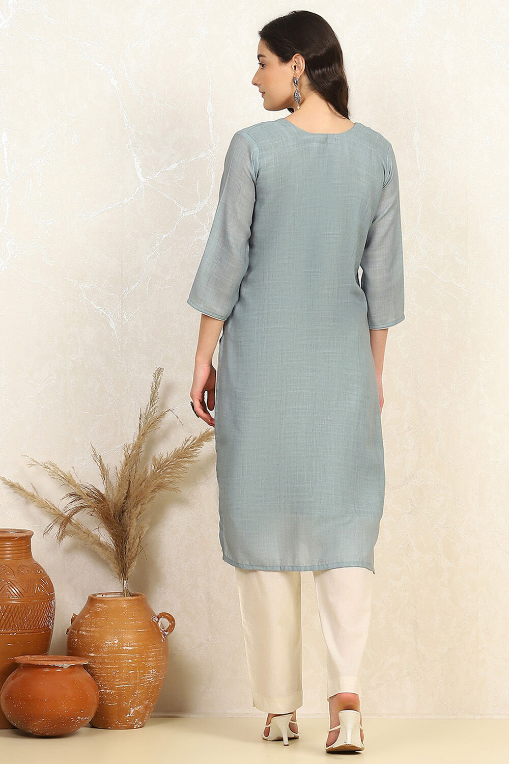 Teal Cotton Unstitched Suit Set image number 5