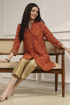 Rust Viscose Rayon Relaxed Printed Shirt image number 0