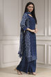 Blue Cotton Hand Embroidered Unstitched Suit Set image number 6
