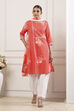 Orange and White Cotton Printed Straight Salwar Suit Set image number 6