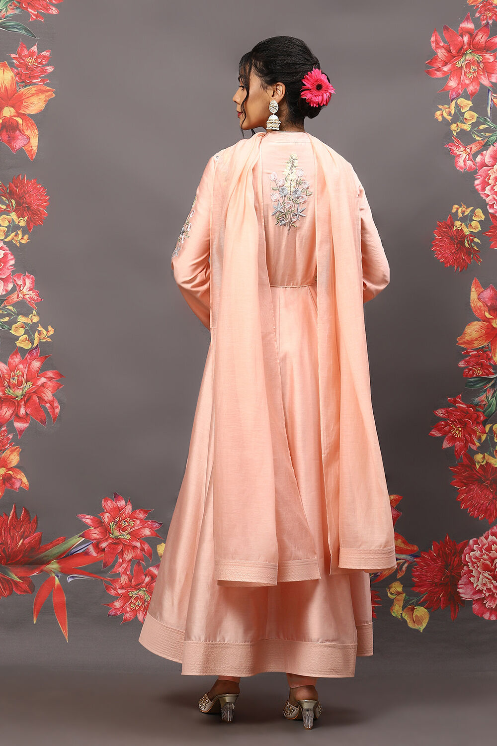 Peach Cotton Blend Anarkali Kurta Suit Set image number 5