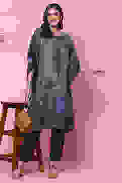 Indigo Art Silk Kaftan Set image number 5