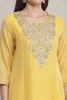 Yellow Poly Chanderi Straight Suit Set image number 1