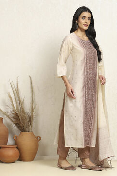 Brown and Off-White Chanderi Woven Unstitched Suit Set image number 6