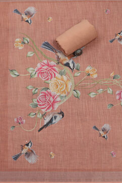Peach Linen Printed Unstitched Suit Set image number 3
