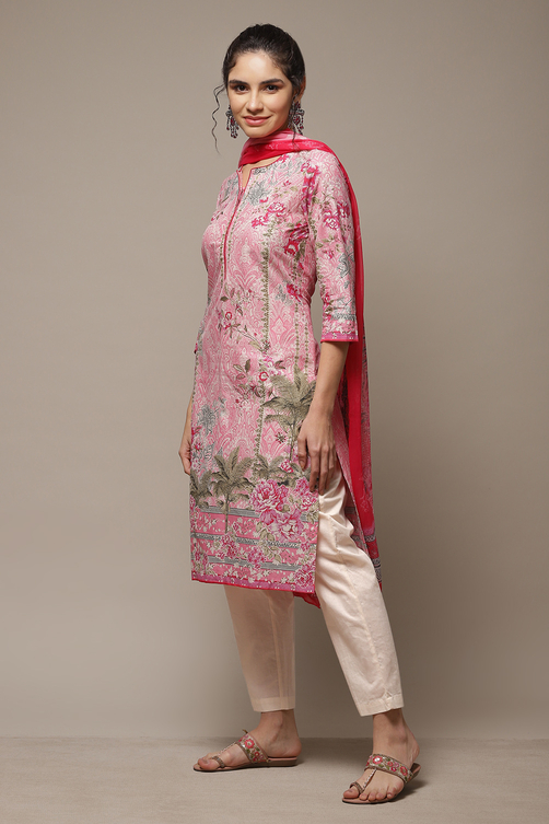 Powder Blue Cotton Straight Kurta Pants Suit Set image number 3